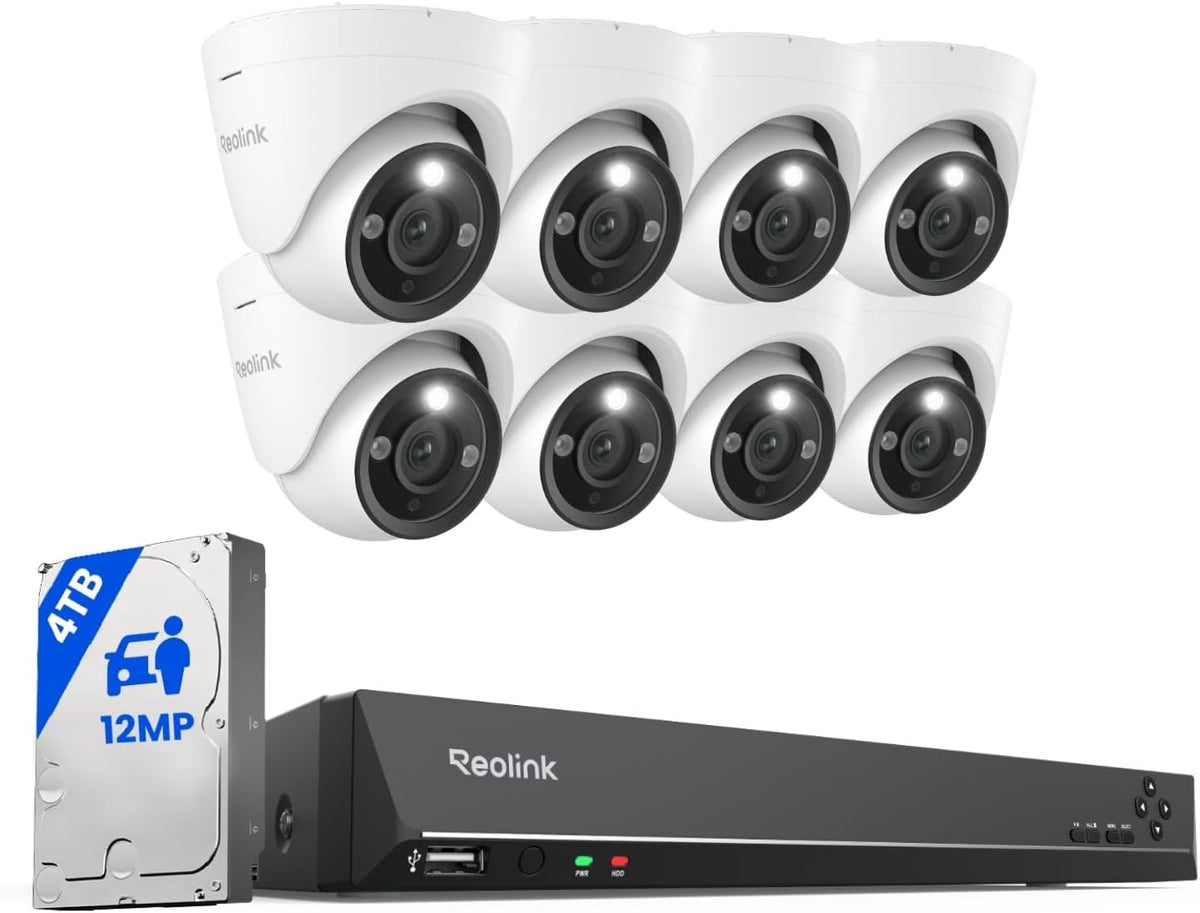 Reolink RLK16-1200D8 DVR-Videoüberwachungs Sets, 4 TB, Weiß/Schwarz