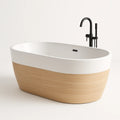 Freistehende Badewanne Acryl Weiß Eiche Furnier