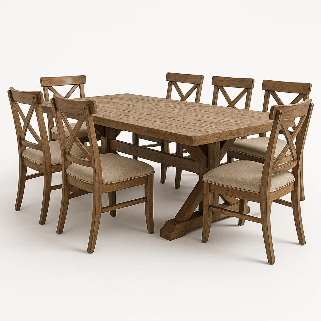 Essgruppe aus Eicheholz 7-teilig Eichebraun/Beige