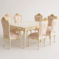 Esszimmer-Set aus Holz mit Tisch und 6 Stühlen in Creme und Gold