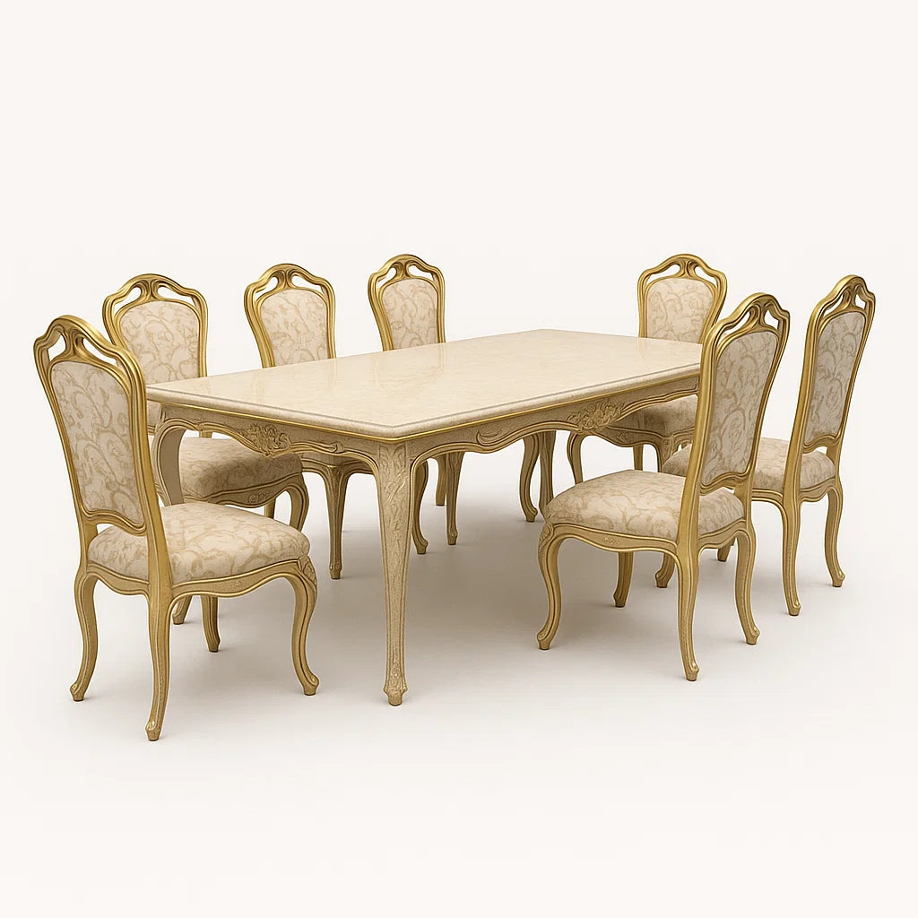 Esstisch-Set Holz Beige/Gold mit 8 Stühlen