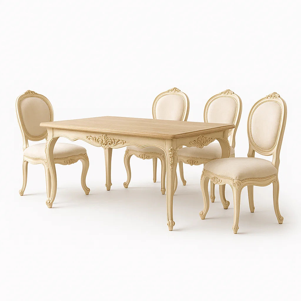 Esszimmertischset aus Holz und Mikrofaser Beige 5-teilig