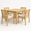 Holz-Esstisch-Set mit Stühlen und Rattangeflecht, Hellbraun