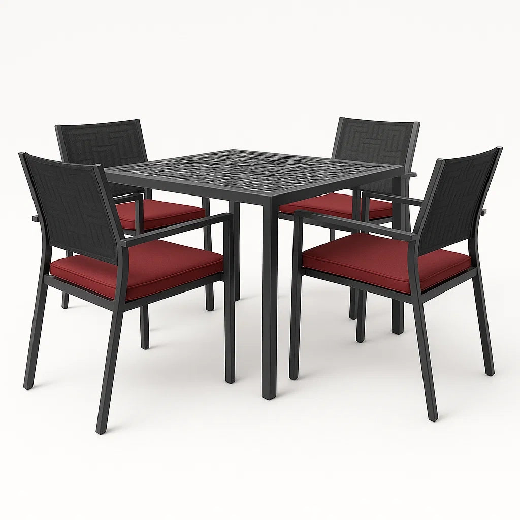 Aluminium Essgruppe Schwarz mit Roter Polsterung 5-teilig