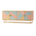 Sideboard aus MDF und Metall in Pastellrosa und Pastellblau 160x40x80 cm