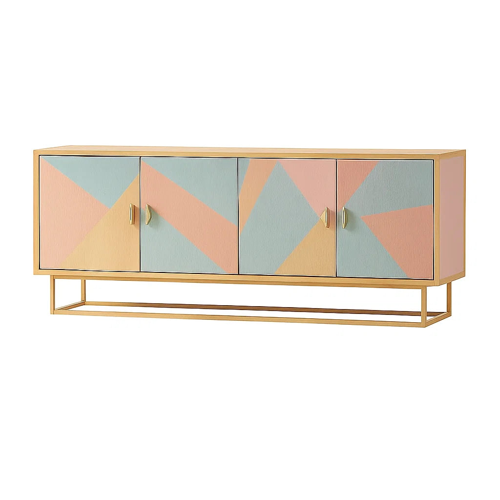 Sideboard aus MDF und Metall in Pastellrosa und Pastellblau 160x40x80 cm