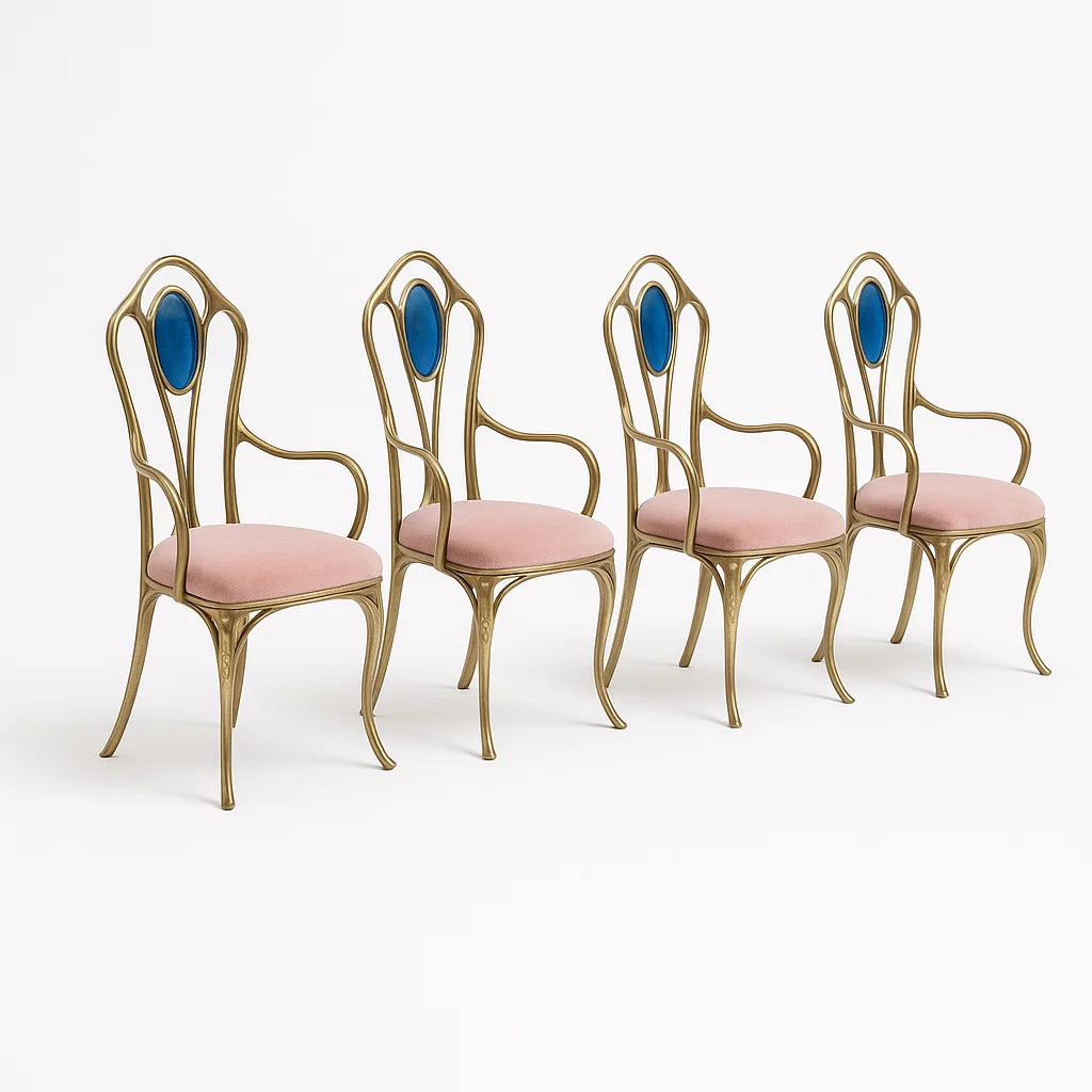 Esszimmerstühle Set 4 Stk. Metallrahmen Gold Samtsitz Rosa