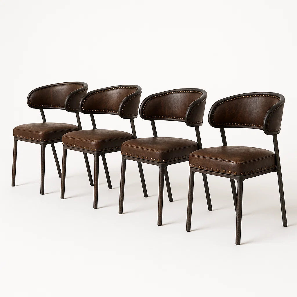 4er Set Esszimmerstühle Kunstleder Braun Metall