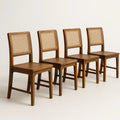 Esszimmerstühle aus Holz und Geflecht, Braun, 4er-Set