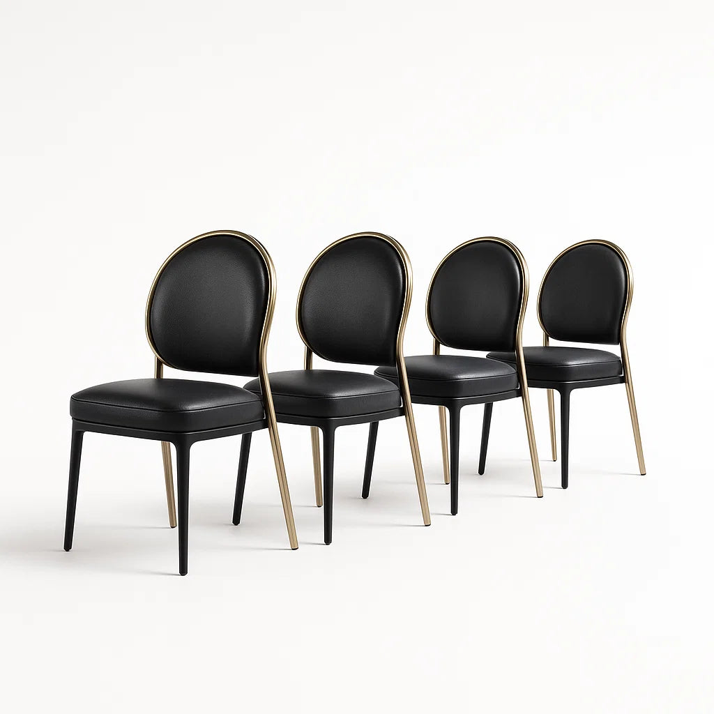 4er Set Esszimmerstühle aus PU-Leder Schwarz mit Metallrahmen