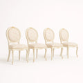 Set aus Esszimmerstühlen mit ovaler Rückenlehne, Holz, Baumwollbezug, Creme