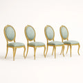 4er-Set Stühle mit ovaler Rückenlehne aus Holz und Polyester in Gold/Blau
