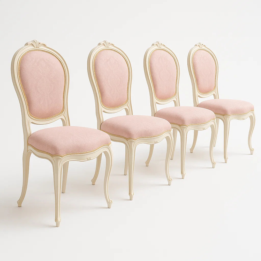 Esszimmerstuhl Set 4er Holzrahmen Rosa Stoff
