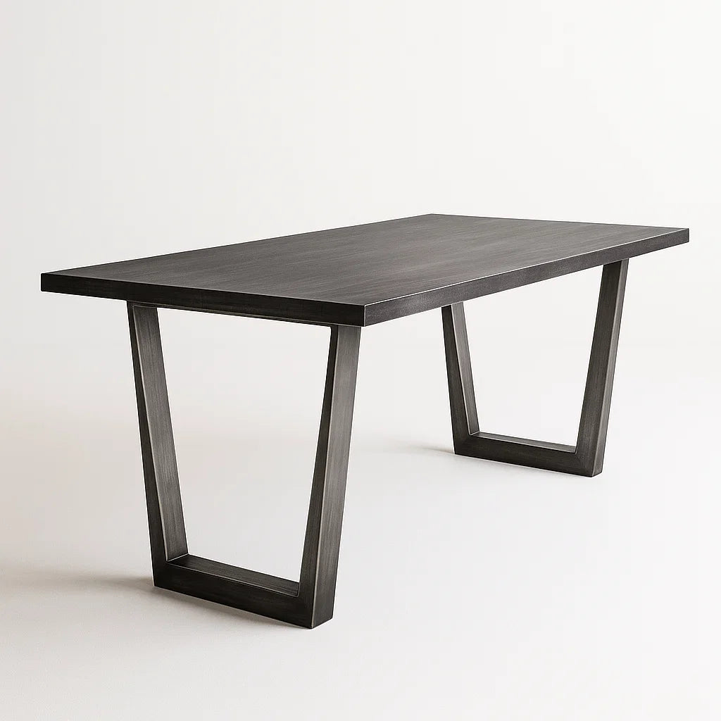 Rechteckiger Tisch aus Holzfurnier und Metall Schwarz 180x90x75 cm