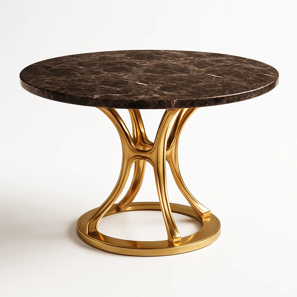 Runder Marmortisch mit Metallgestell in Braun und Gold