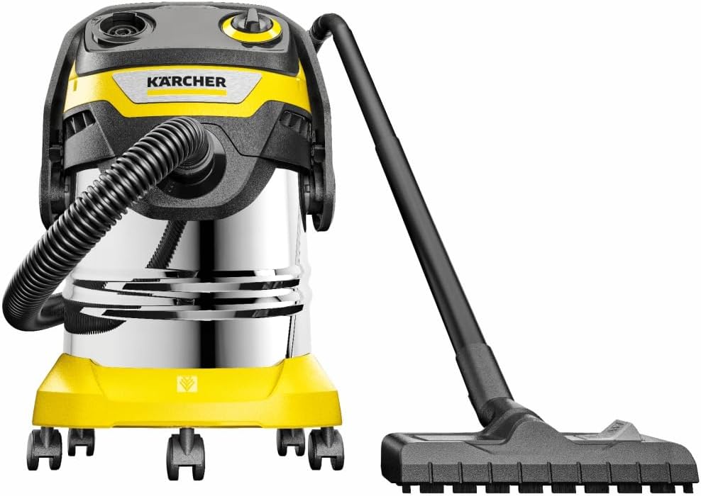 Karcher V-25/5/22 Nass- und Trockensauger, 25 l, 1100 W, 2,2 m, aus Edelstahl und Stahl, Gelb/Schwarz/Silber