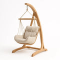 Holz Hängesessel mit Baumwollbezug und Polsterung, Beige