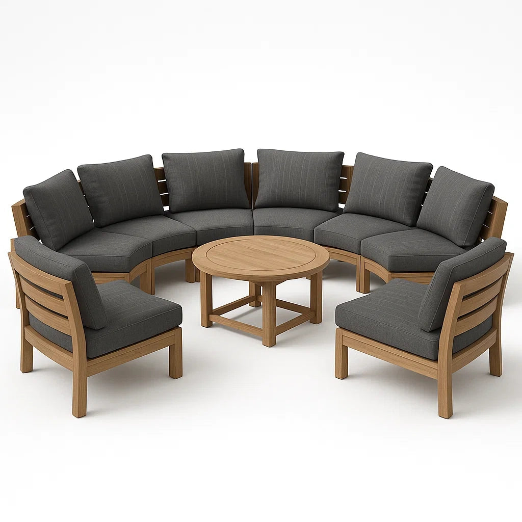 Holz-Gartenmöbel-Set mit Tisch und grauen Polstern