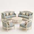 Sofagarnitur aus Holz und Polyester in Beige und Blau