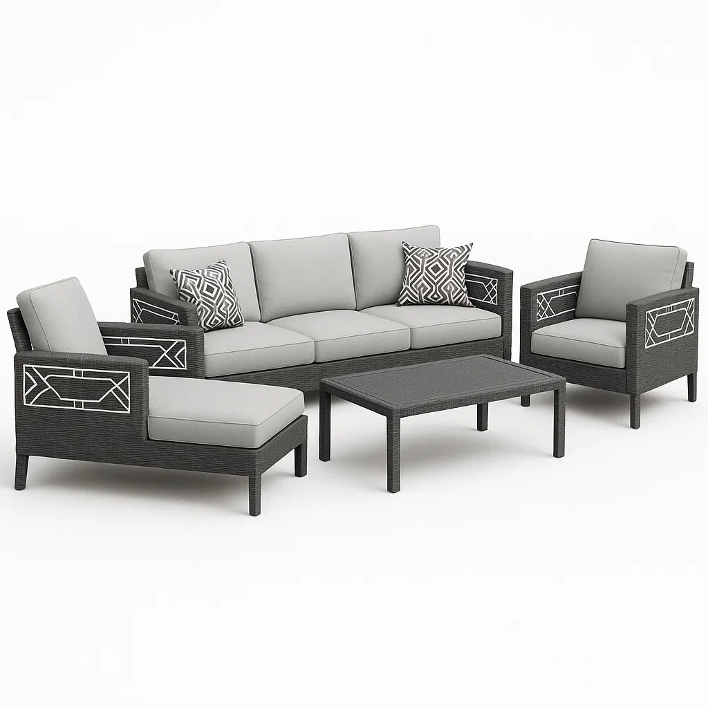 Gartenmöbel-Set aus Polyethylen in Dunkelgrau, 4-teilig mit Sofa, Sesseln und Tisch