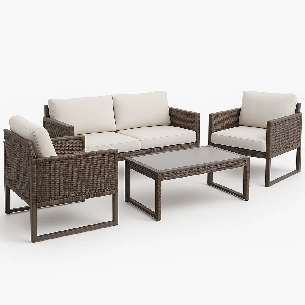 Polyrattan Gartenmöbel-Set 4-teilig Braun/Creme