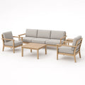 Holz Gartenmöbel-Set mit 3-Sitzer Sofa, 2 Sesseln und Tisch, Beige Polster
