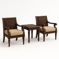 Gartenset 2 Sessel mit Tisch Teakholz Braun Stoff Beige