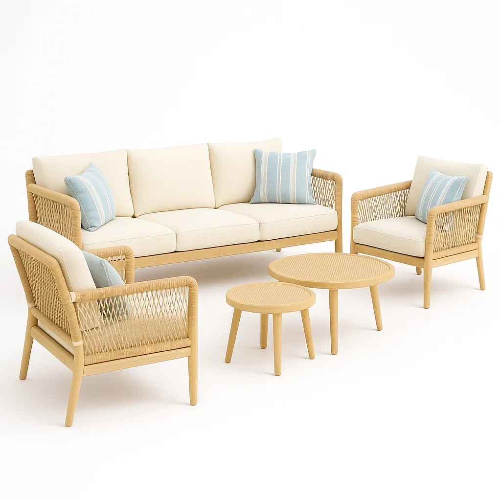 Gartenmöbelset aus Holz und Polyrattan Beige