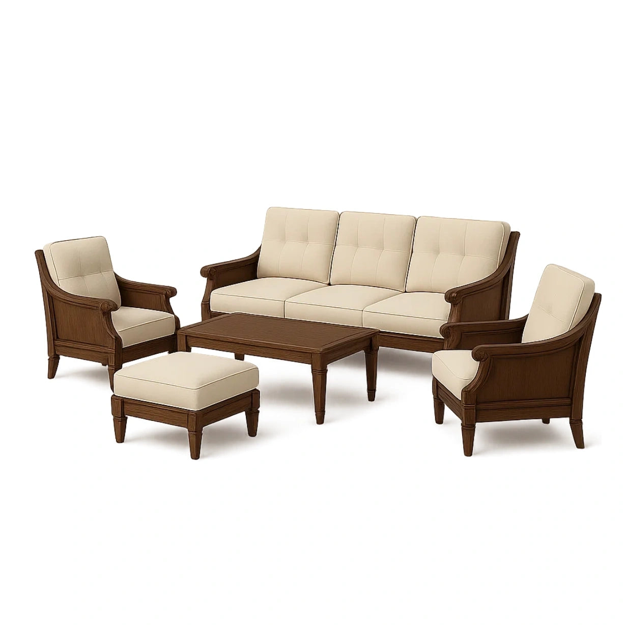 Wohnzimmer Sofagarnitur Set aus Holz mit Polyester Polstern