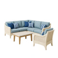 Ecksofa-Set aus Rattan mit Polyesterkissen und Holztisch