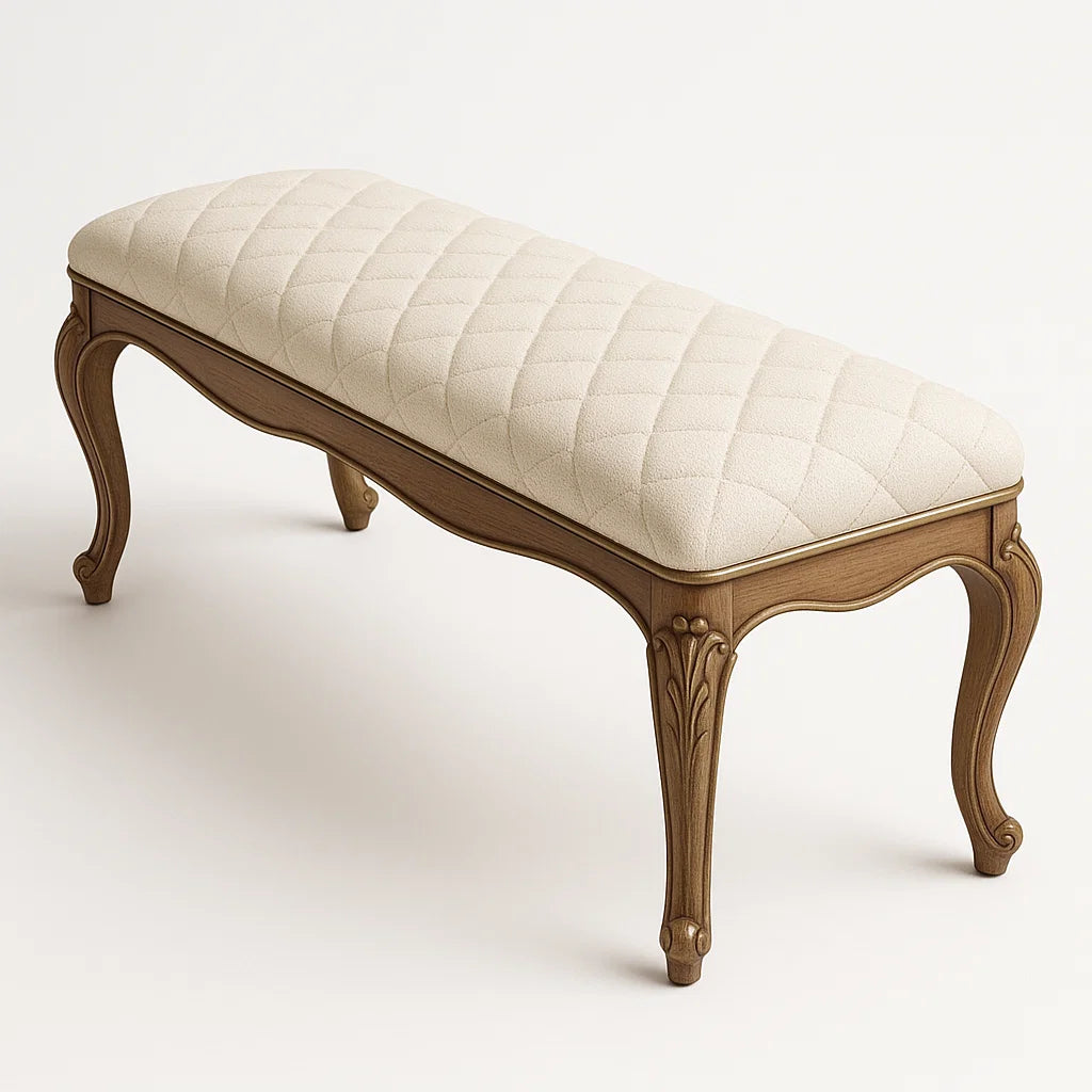 Bank aus Holz und Polyester, Beige, 120 cm