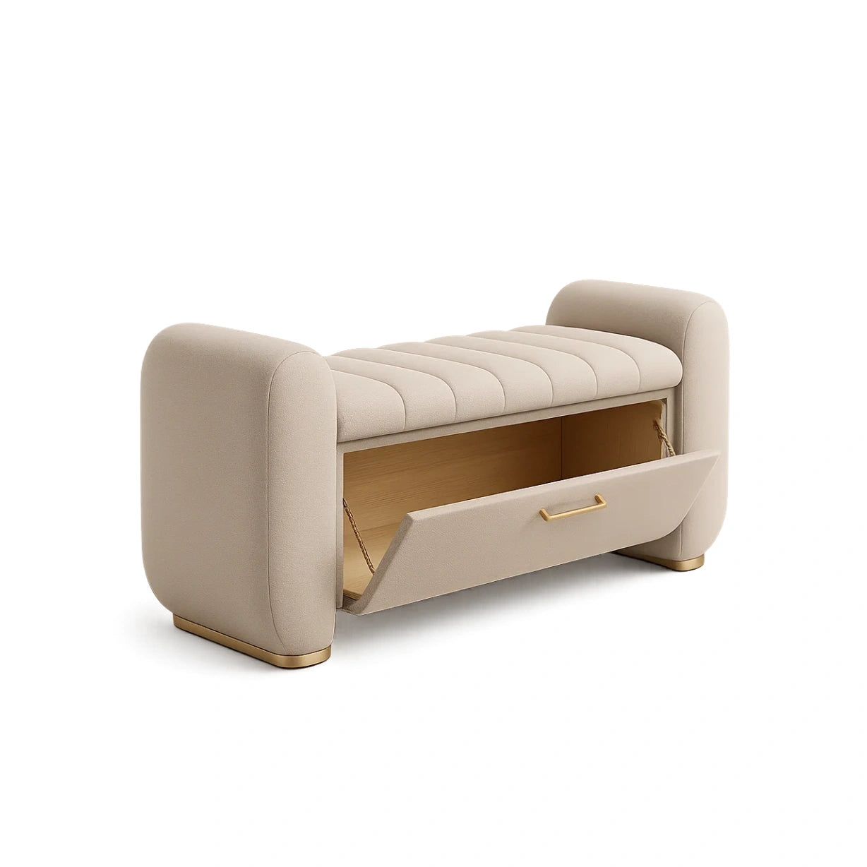 Polsterbank mit Stauraum Beige Stoff Holz