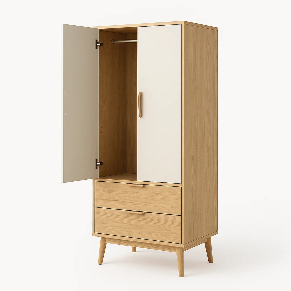 Kleiderschrank aus Holz mit Türen und Schubladen