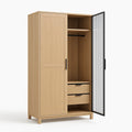 Kleiderschrank Holzfurnier mit Glastür und zwei Schubladen 200x100x60cm