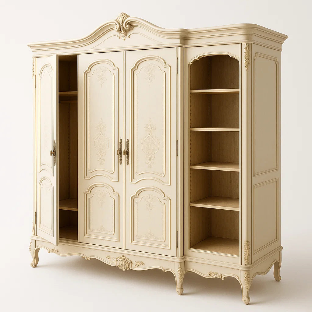 Holz Kleiderschrank Elfenbein mit Regalböden