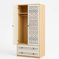 Kleiderschrank aus Holz mit Doppeltüren und Schubladen, Muster Beige/Braun/Blau 180cm