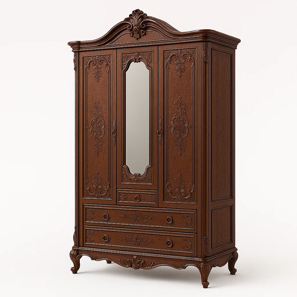 Holz Kleiderschrank mit Spiegel und Schubladen