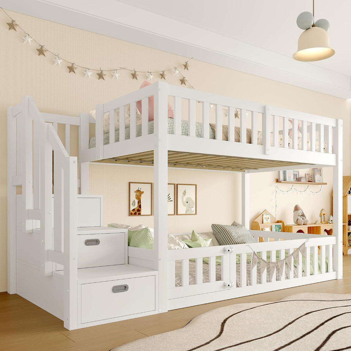 Bett Etagenbett 90x200 cm Weiß, 90 × 200 cm, mit Stauraum, Dolamaní