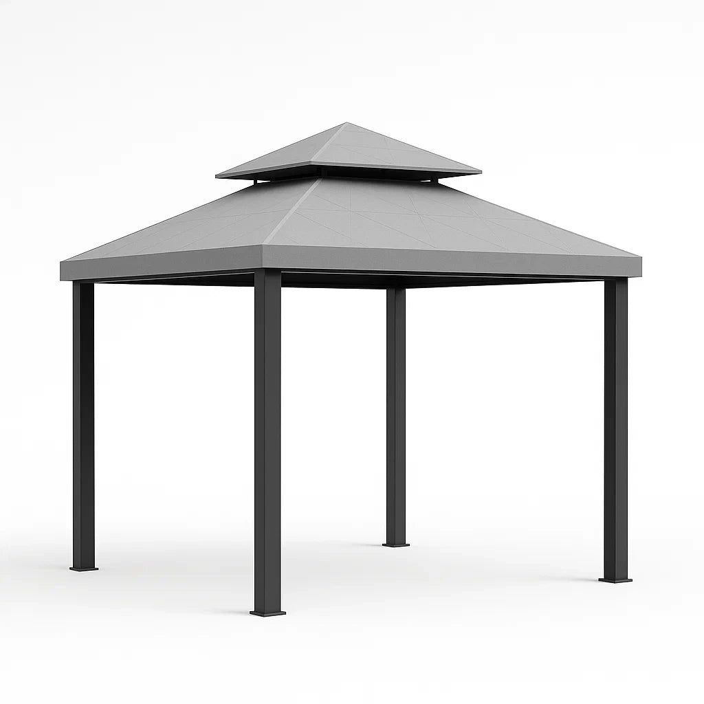 Gartenpavillon Stahlrahmen mit Polycarbonat-Dach Grau 300x300 cm