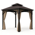 Aluminium Gartenpavillon mit Polyesterdach und Vorhängen, Schwarz/Braun, 3x3m