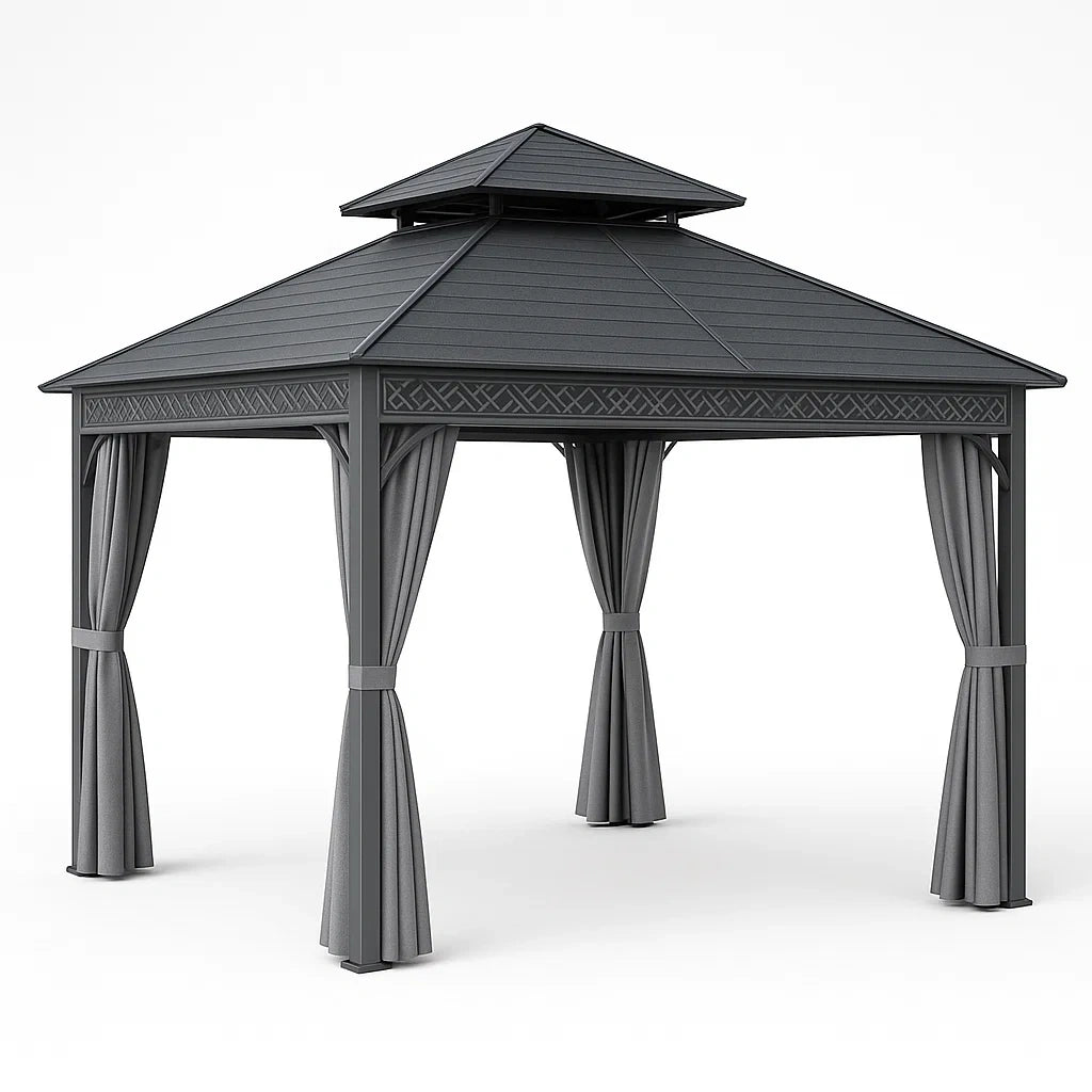 Gartenpavillon Aluminium Dunkelgrau mit Polyester-Vorhänge