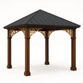 Gartenpavillon Holz mit Metallverzierungen und Stahldach 300x300x250 cm