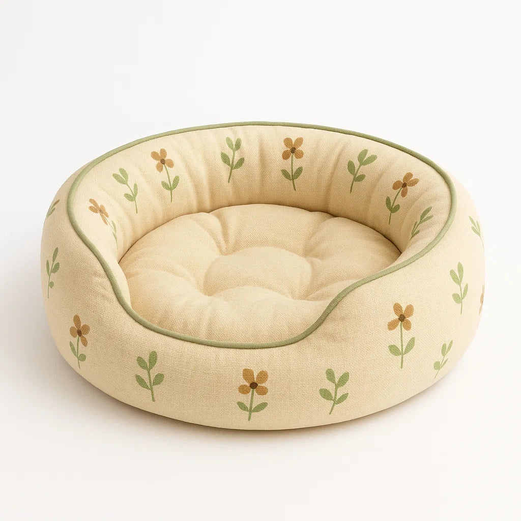 Rundes Haustierbett aus Baumwolle mit Blumendruck 60 cm