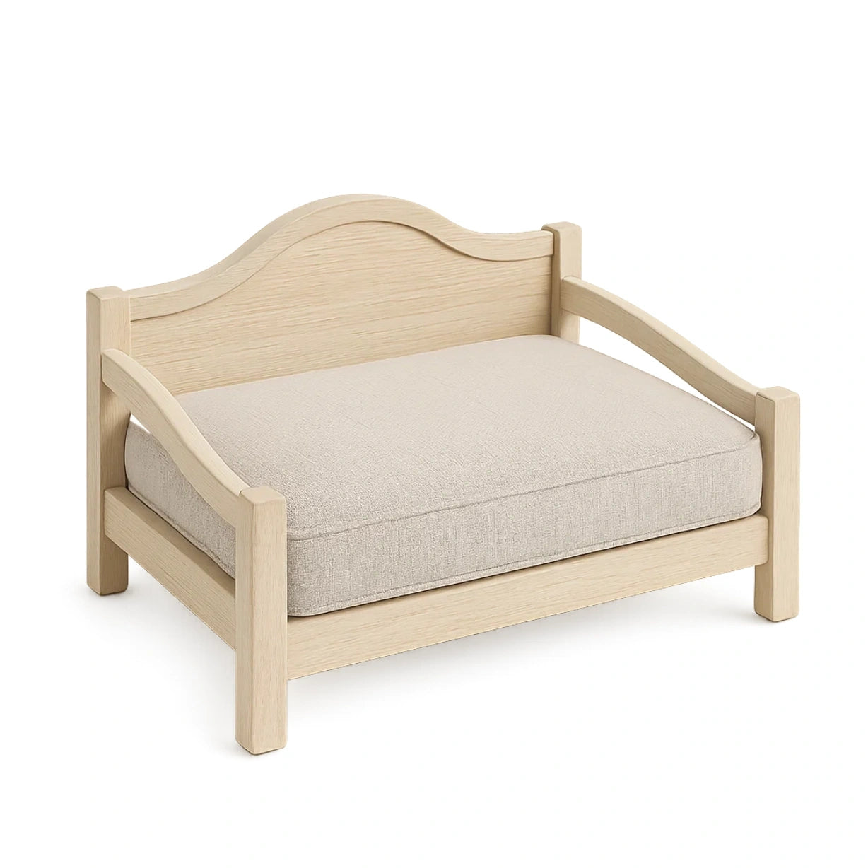 Holz Haustierbett mit Leinenbezug Kissen Beige