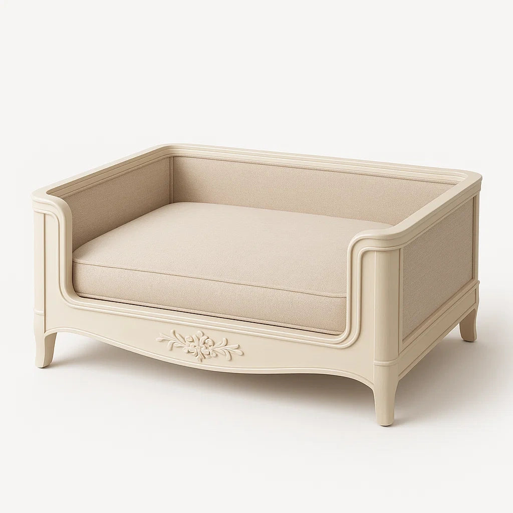 Hundebett Holz Polyester Beige 80x60x35 cm