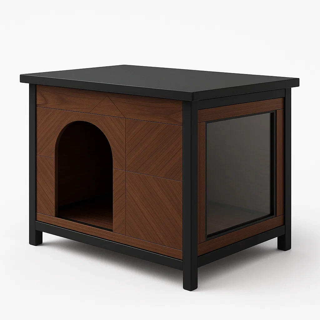 Hundehütte Beistelltisch Holz/Metall mit Glas