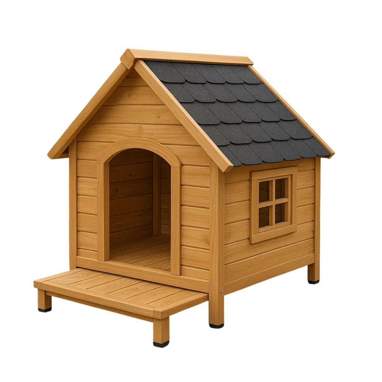 Hundehütte aus Holz mit Terrasse und Fenster, 110x90x100 cm