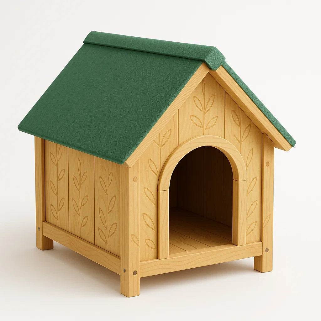 Hundehütte aus Kiefernholz mit grünem Dach