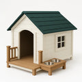 Holz-Hundehütte mit Edelstahl-Futterschalen Grün/Weiß