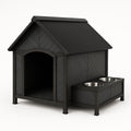 Holz Hundehütte Schwarz mit Futterstation 120x95x90 cm